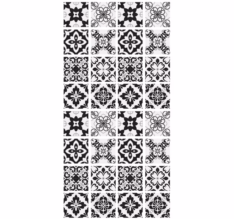 Kitchen wallpaper black and white tile design - TenStickers