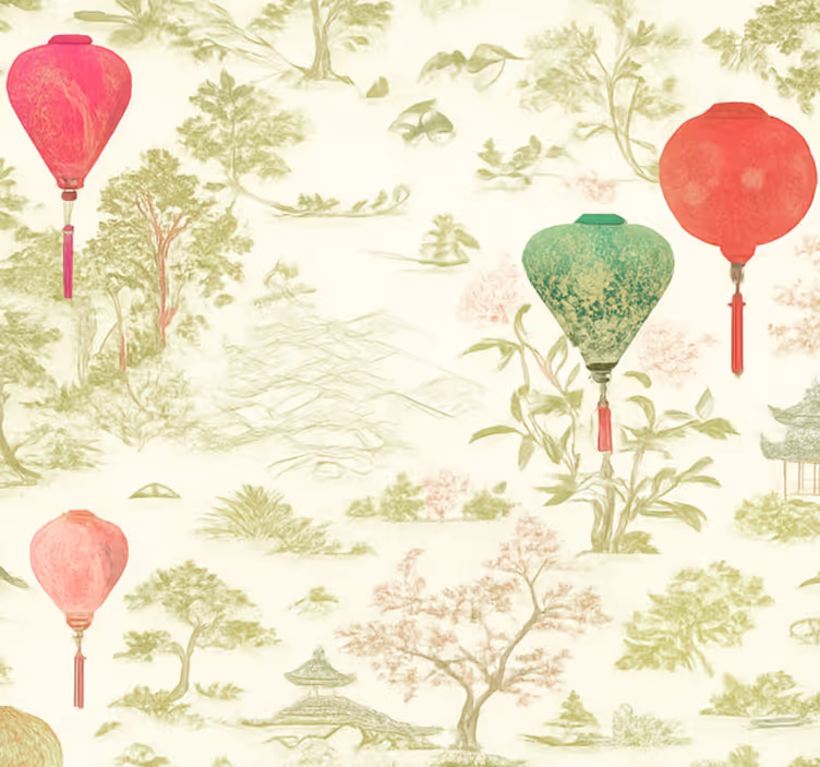 Master bedroom wallpaper oriental chinoiserie scene - TenStickers