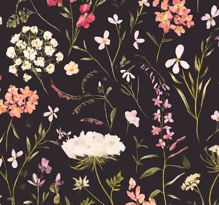 Living room wallpaper dark spring flowers - TenStickers