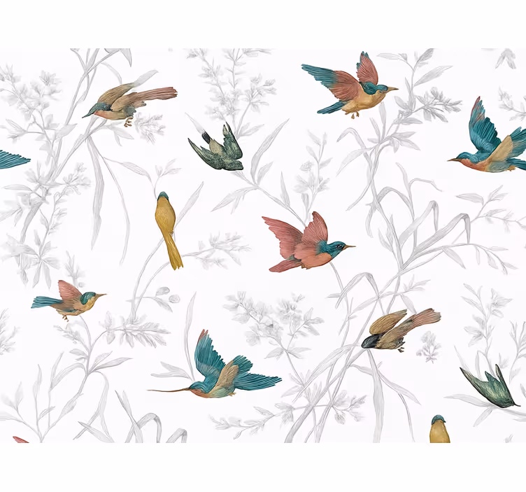 Living room wallpaper textile paradise bird and leaf - TenStickers