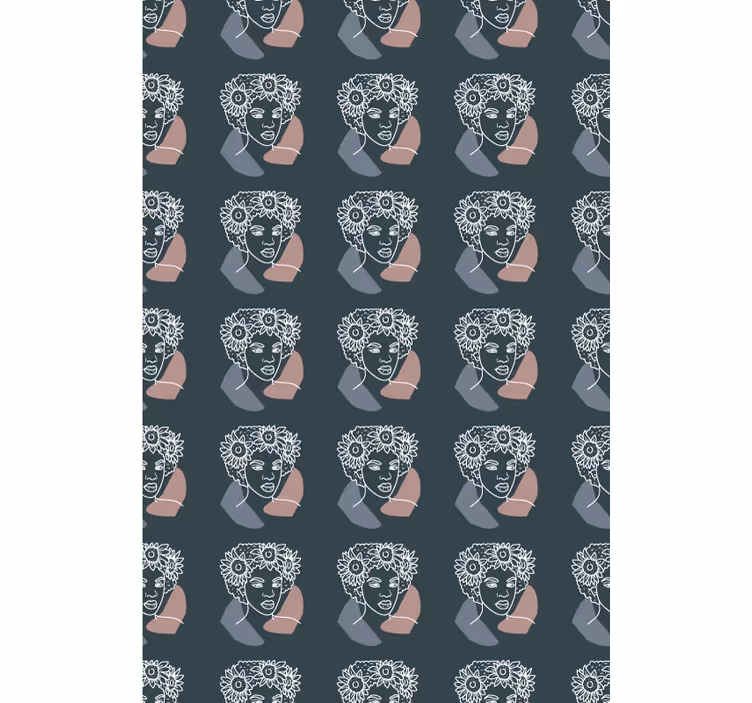 Flower wallpaper featuring minimalist sunflower and woman - TenStickers
