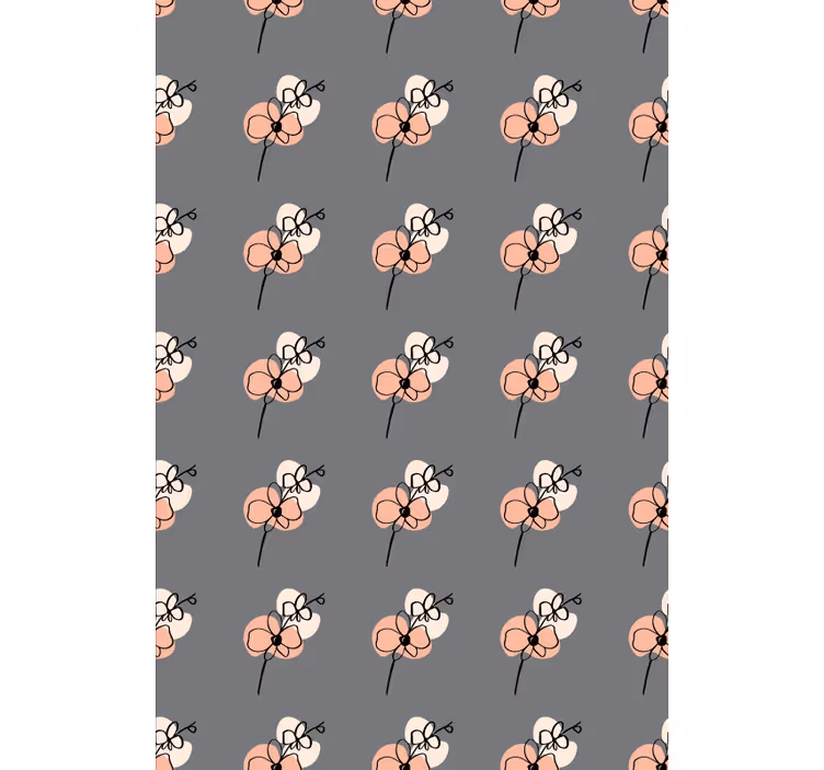 Floral ornament wallpaper with orchid line art design - TenStickers