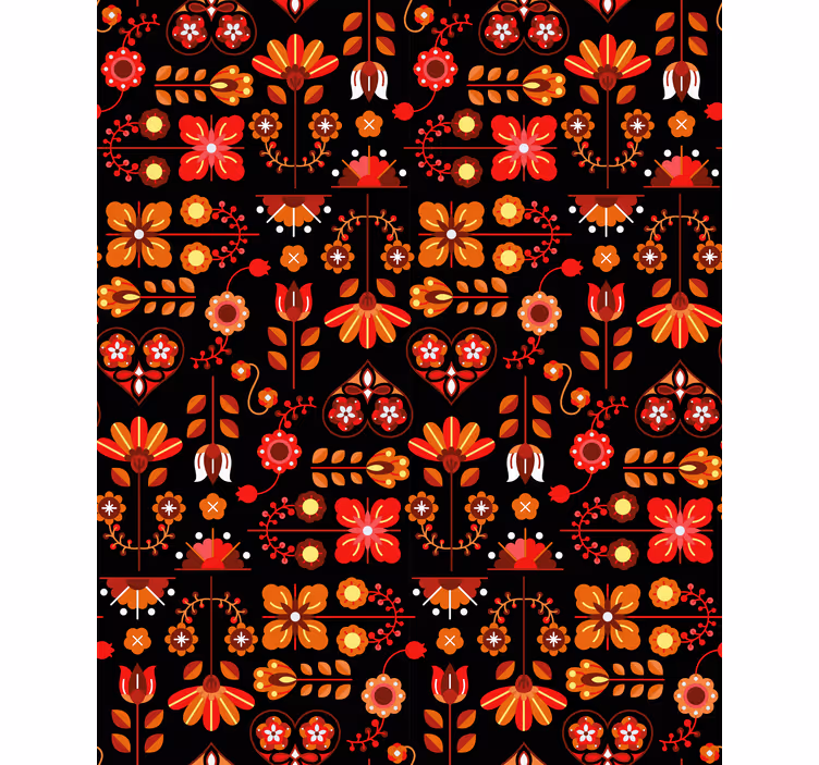 Floral ornament wallpaper in red ethnic design - TenStickers