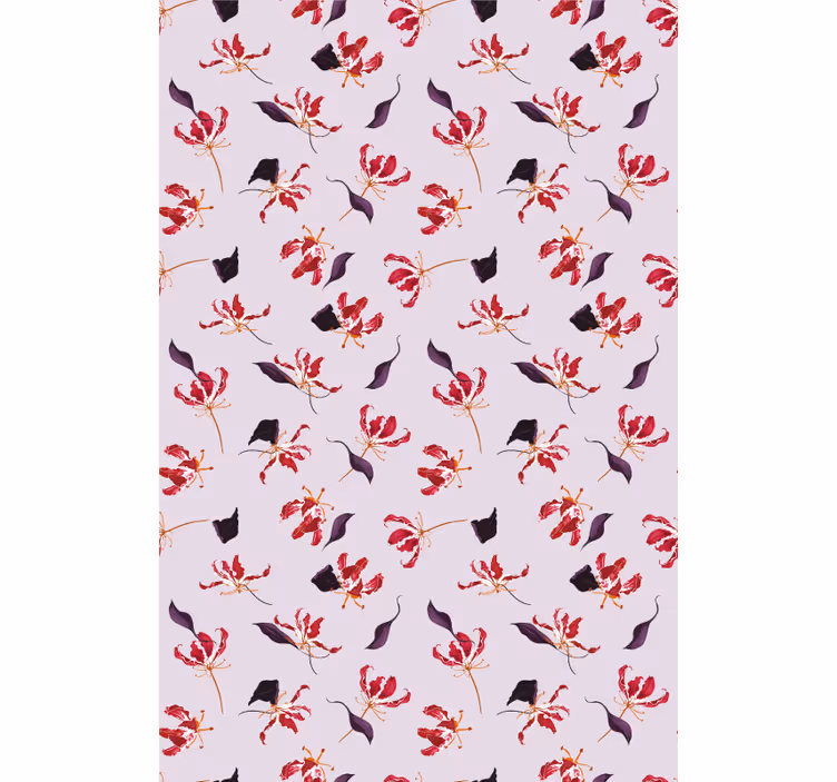 Floral ornament wallpaper hand drawn red lily design - TenStickers