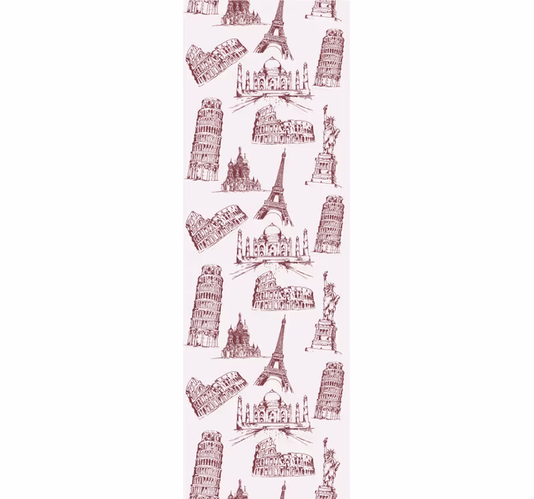 Bedroom wallpaper featuring iconic monuments pattern - TenStickers