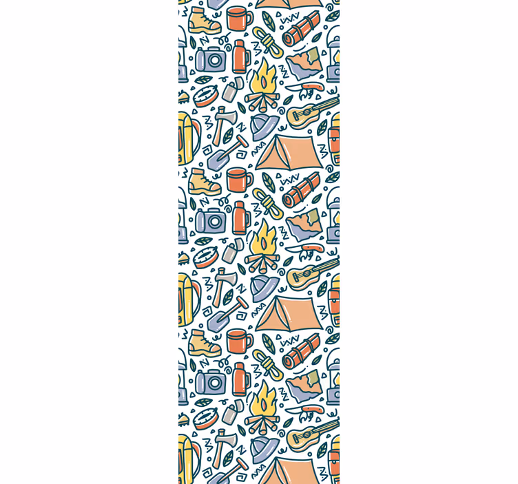 Bedroom wallpaper with hand-drawn mountains and camping gear - TenStickers