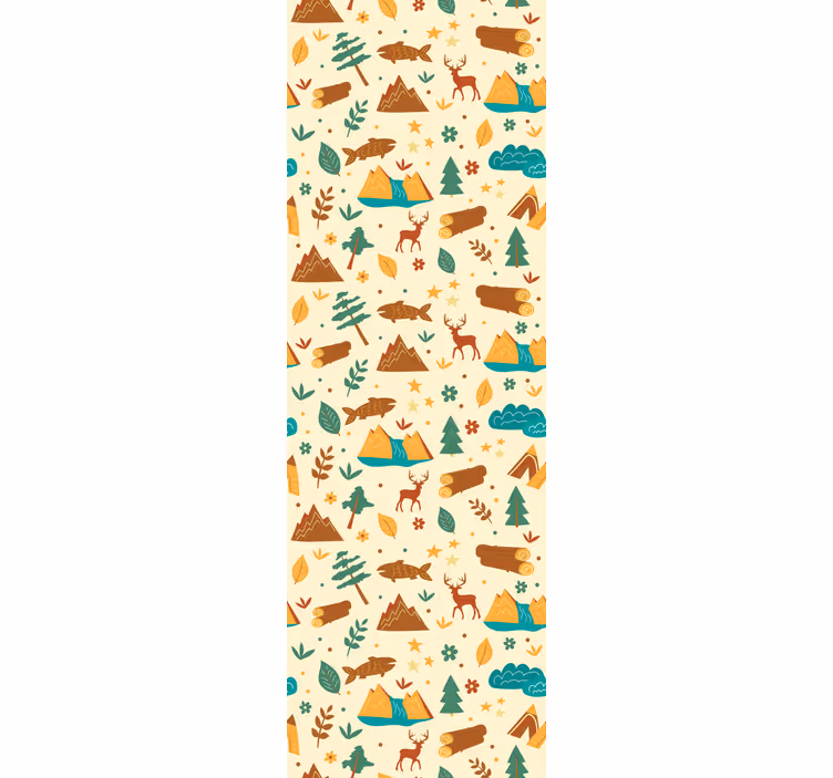 Bedroom wallpaper hand drawn camping and mountains - TenStickers