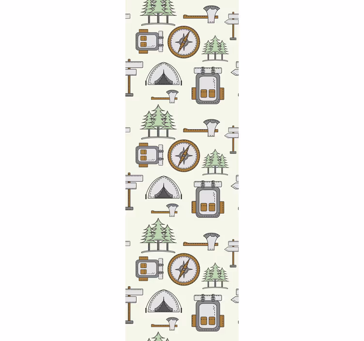 Bedroom wallpaper camping gear bowl, hatchet, compass - TenStickers