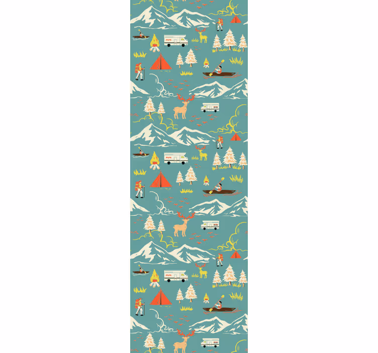 Bedroom wallpaper camping scene with trees and path - TenStickers