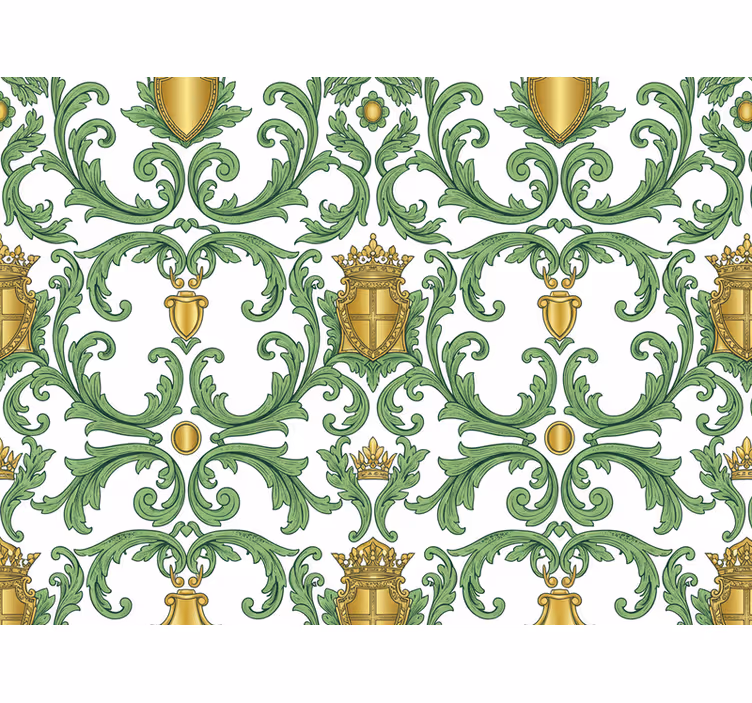 Baroque wallpaper ornamental green and gold - TenStickers