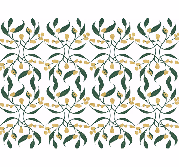 Leaf wallpaper green and gold branches - TenStickers