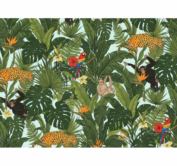 Jungle wallpaper featuring tropical animals - TenStickers