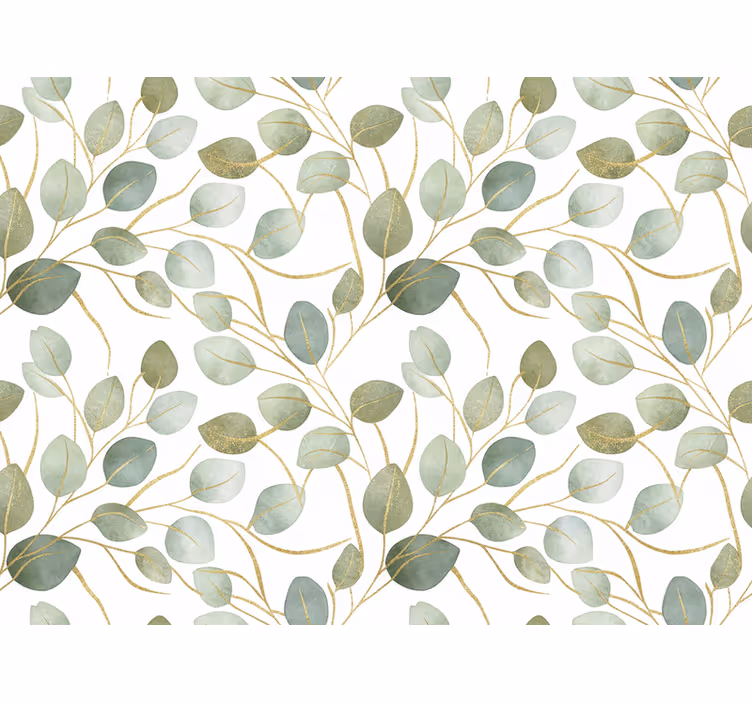 Leaf wallpaper eucalyptus gold shimmer - TenStickers