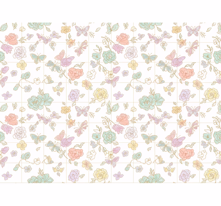 Flower wallpaper soft color butterfly print - TenStickers
