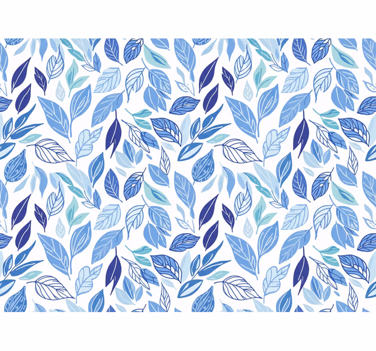 Flower wallpaper with blue leaf drawings - TenStickers