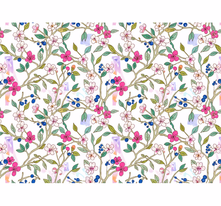 Flower wallpaper colourful blooming branches - TenStickers