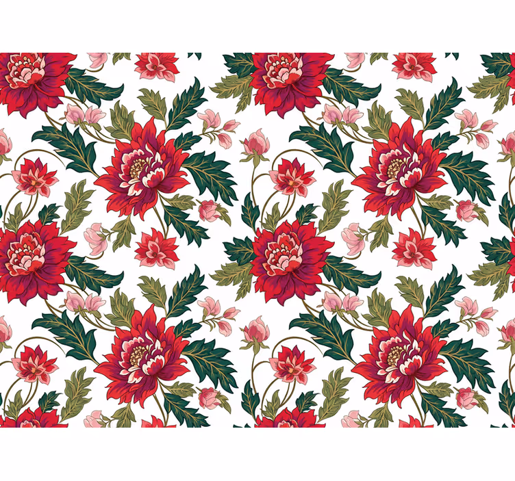 Leaf wallpaper in vibrant red floral design - TenStickers