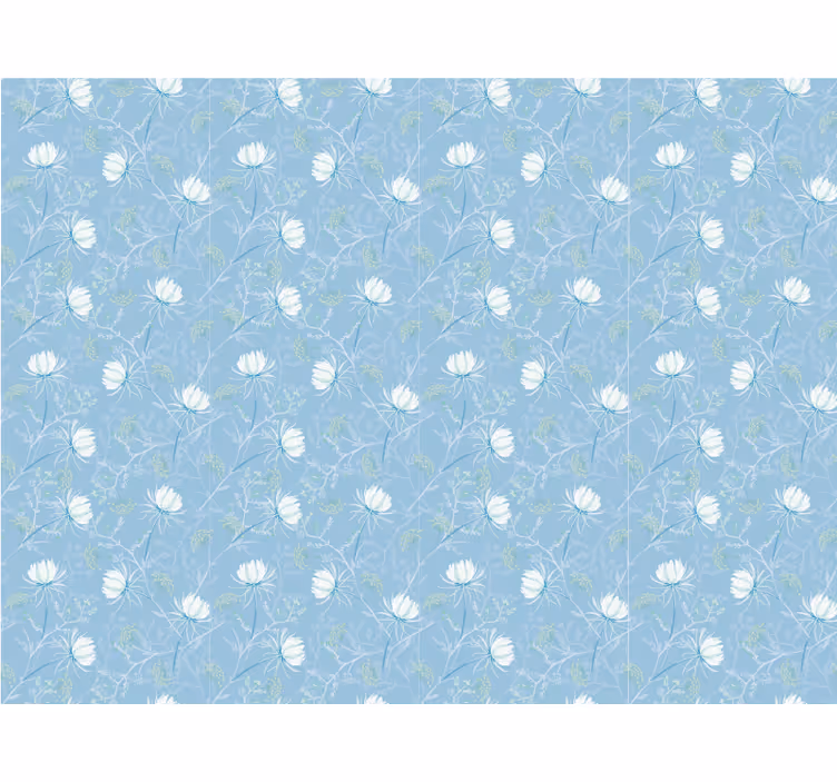 Blue wallpaper with botanical leaf design - TenStickers