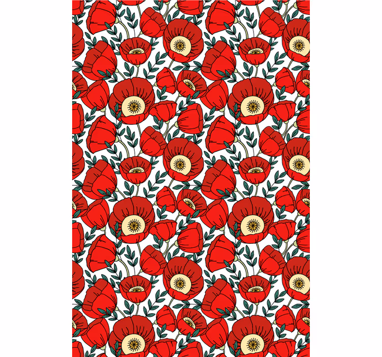 Red wallpaper featuring classic red poppies - TenStickers