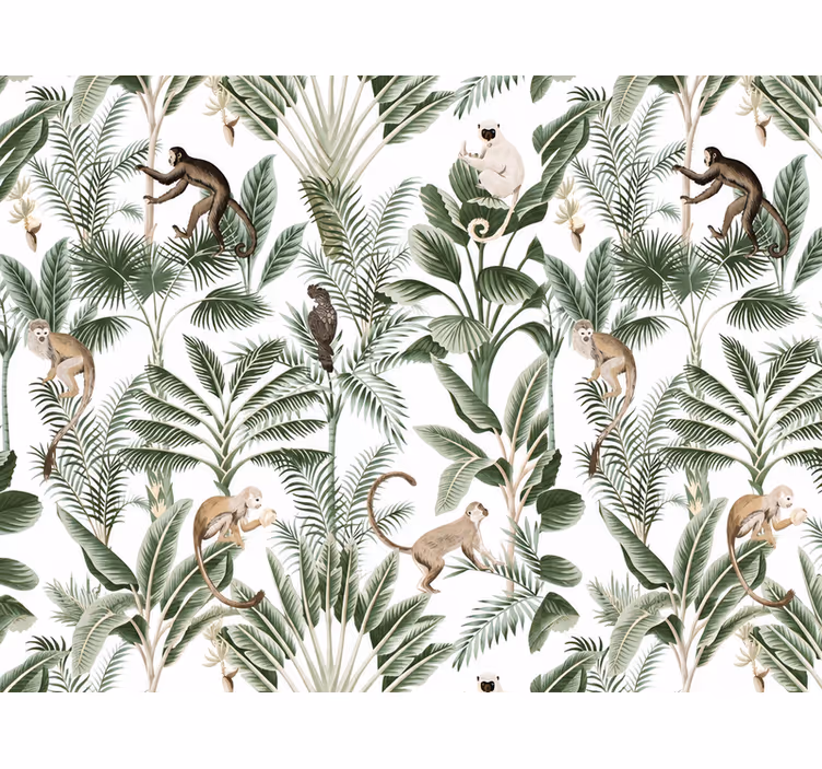Landscape wallpaper with animals and palm trees pattern - TenStickers