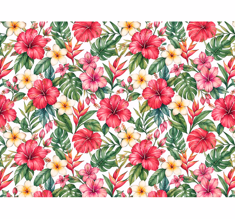 Leaf wallpaper with exotic floral design - TenStickers