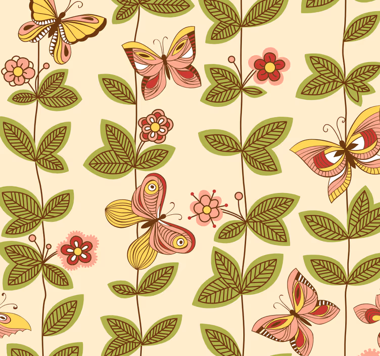 Leaves on Butterfly Wallpaper - TenStickers