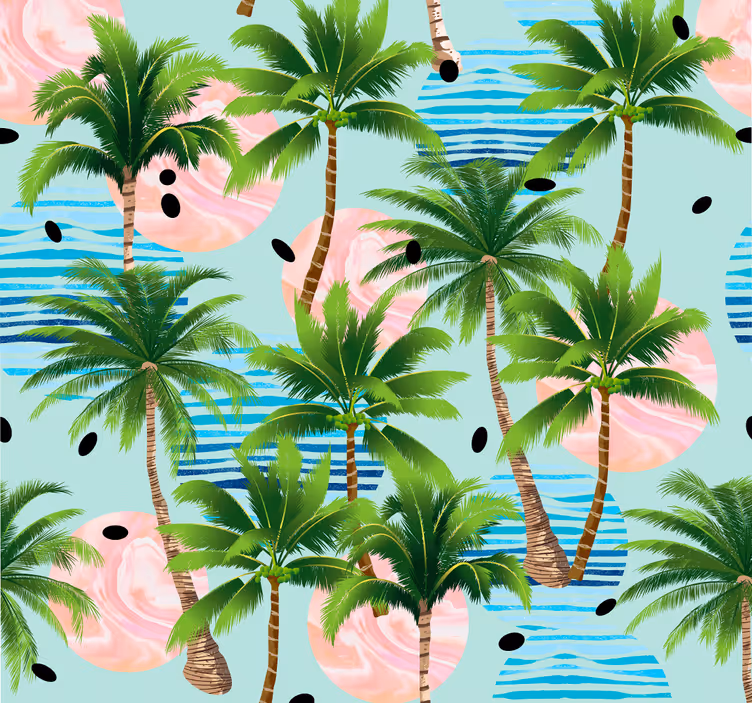 Palm trees and waves Nature Wallpaper - TenStickers