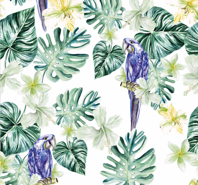 Tropical flora parrot bird wallpaper - TenStickers
