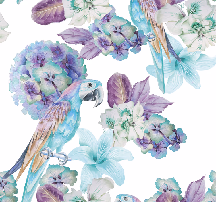 Floral design parrot bird wallpaper - TenStickers