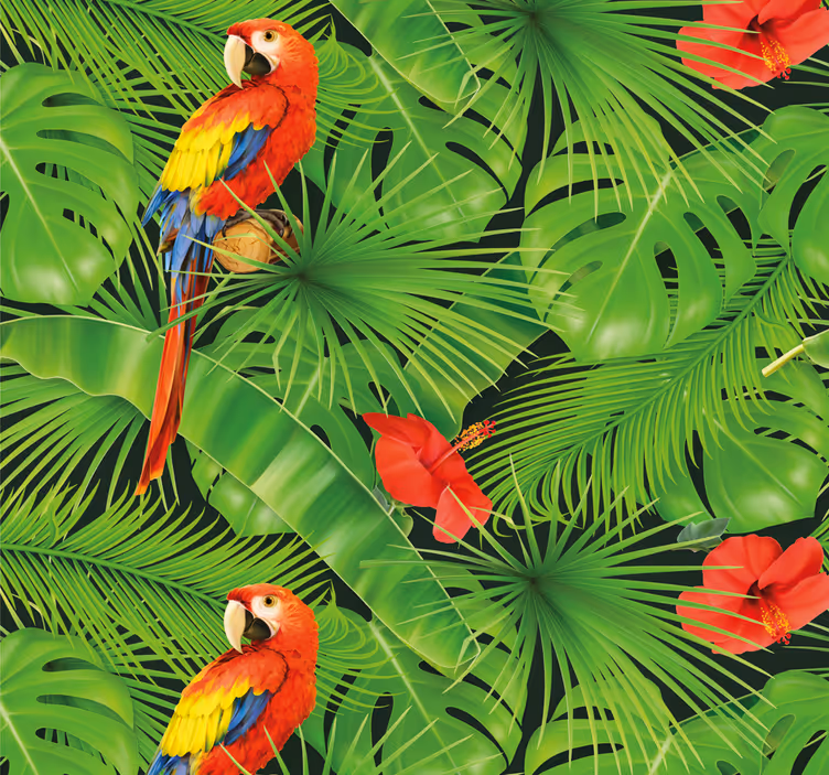 Tropical scene parrot bird wallpaper - TenStickers