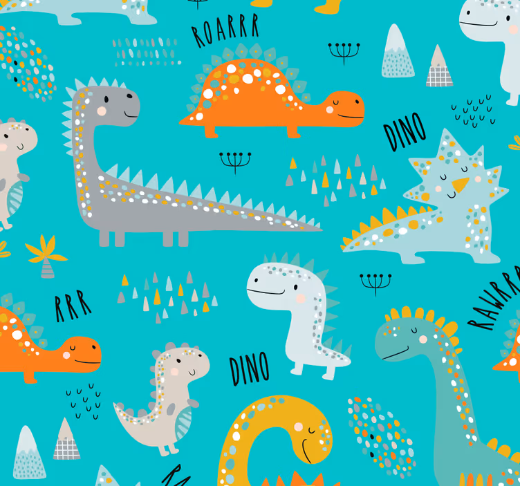Dinosaurs with roar text  Nursery wallpaper - TenStickers