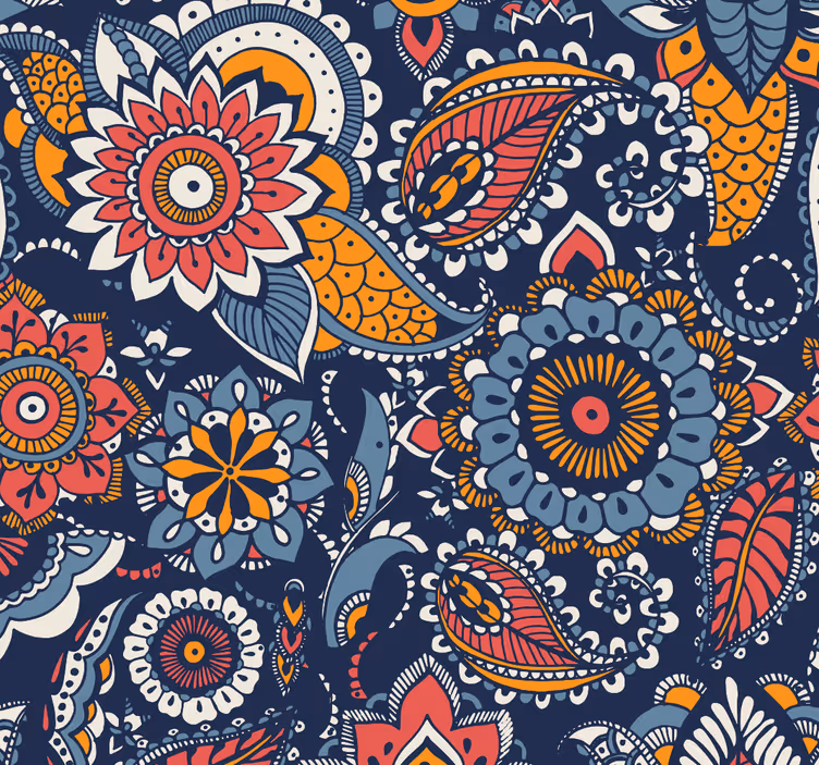Ethnic blue pattern Rustic wallpaper - TenStickers