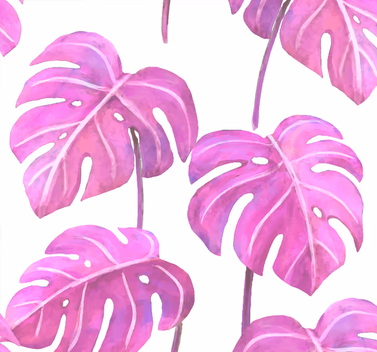 Pink painted monstera leaf wallpaper - TenStickers
