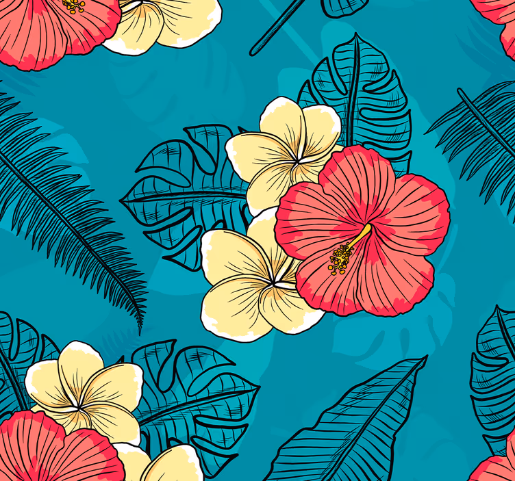Tropical Hibiscus Pattern flower wallpaper - TenStickers