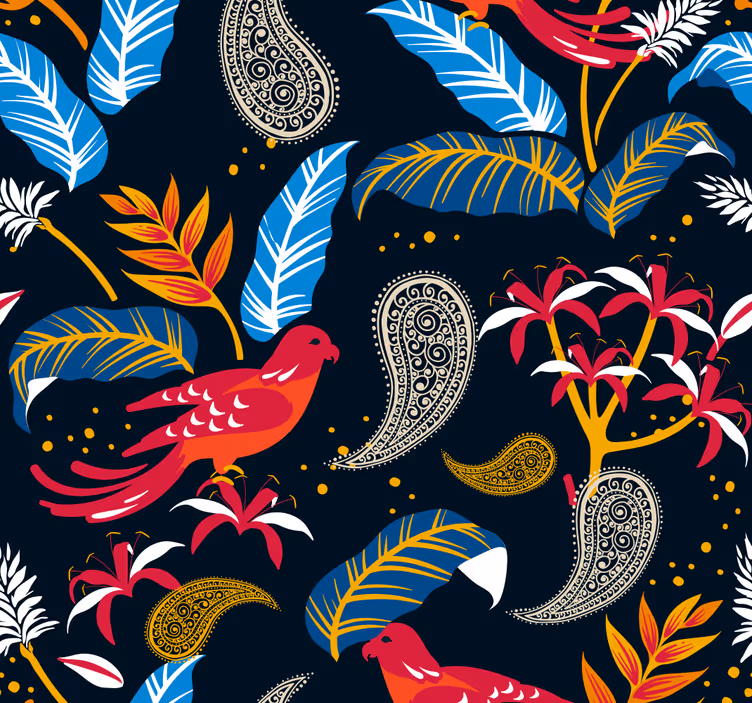 Living room wallpaper ornate bird design - TenStickers