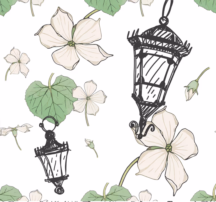 Botanical Lantern Pattern ornamental wallpaper - TenStickers