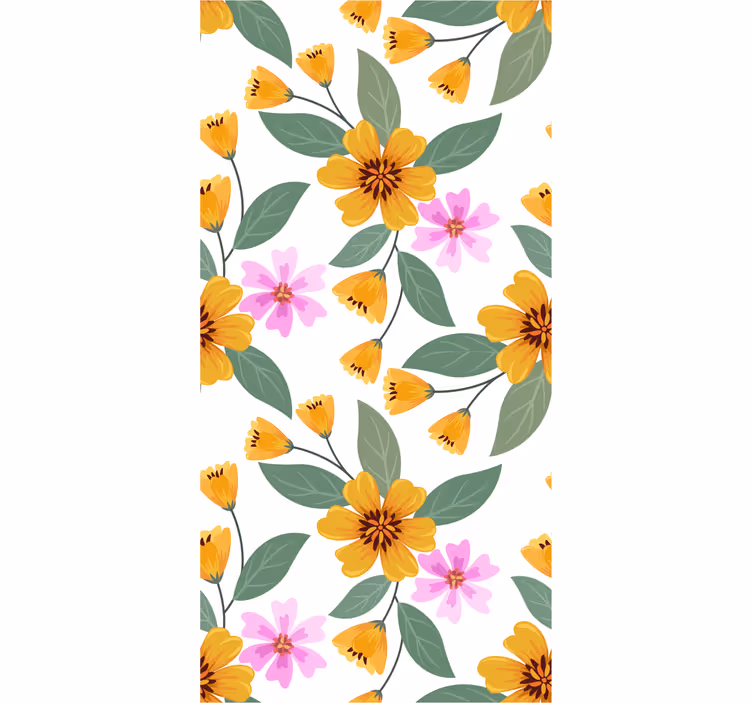 Pink and yellow floral pattern wallpaper - TenStickers