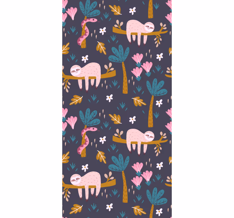 Pink Sloths animal wallpaper - TenStickers