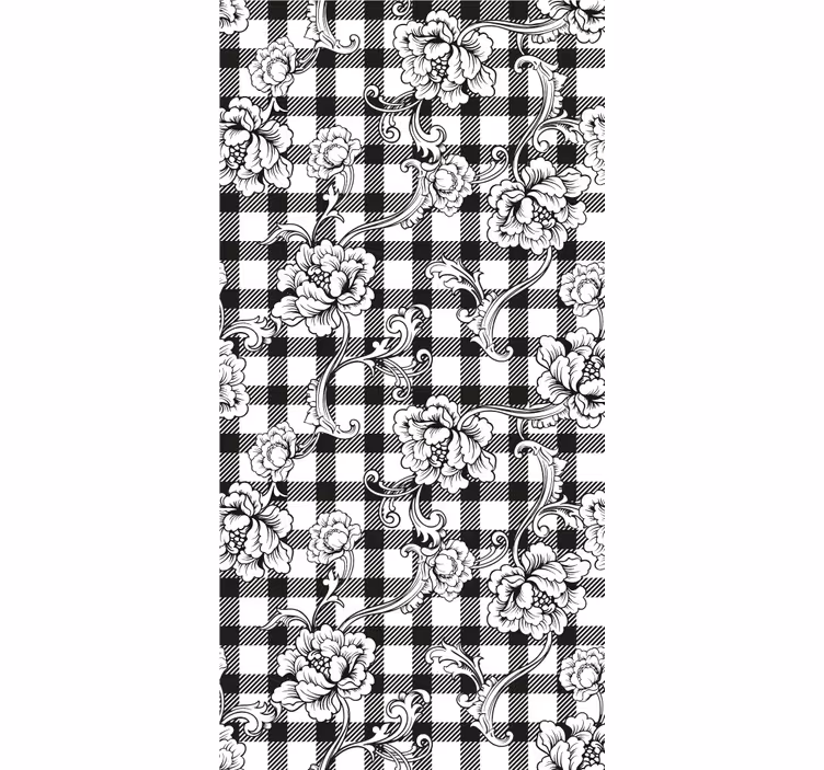 Botanical Checkerboard floral ornament wallpaper - TenStickers
