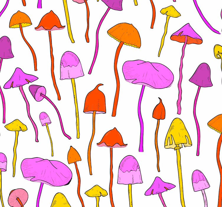 Vibrant mushrooms pattern Flower Wallpaper - TenStickers