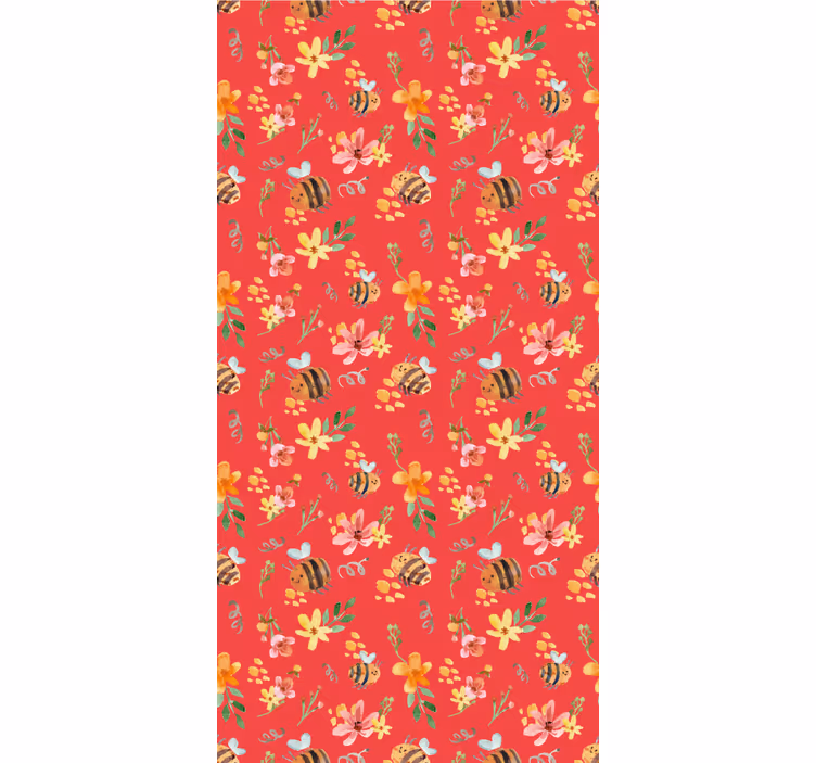 Retro bees and flowers Flowery Wallpaper - TenStickers