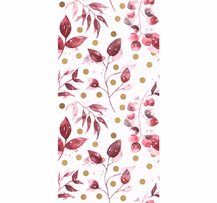 Burgundy leaves and gold dots Flower Wallpaper - TenStickers