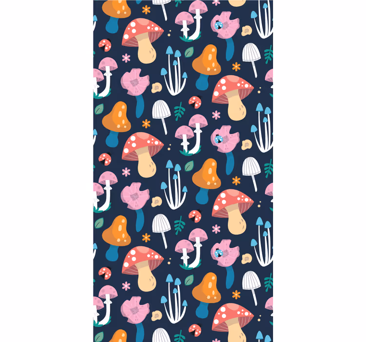 Mushroom and ladybugs pattern art wallpaper - TenStickers