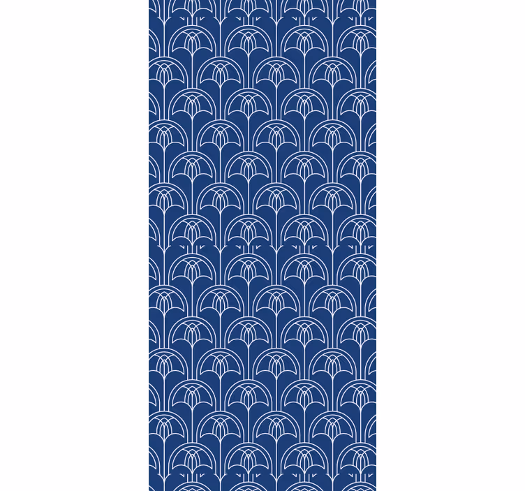 Blue outline pattern floral ornament wallpaper - TenStickers