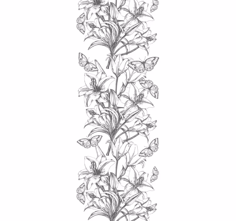 Butterflies and Lilies flower wallpaper - TenStickers
