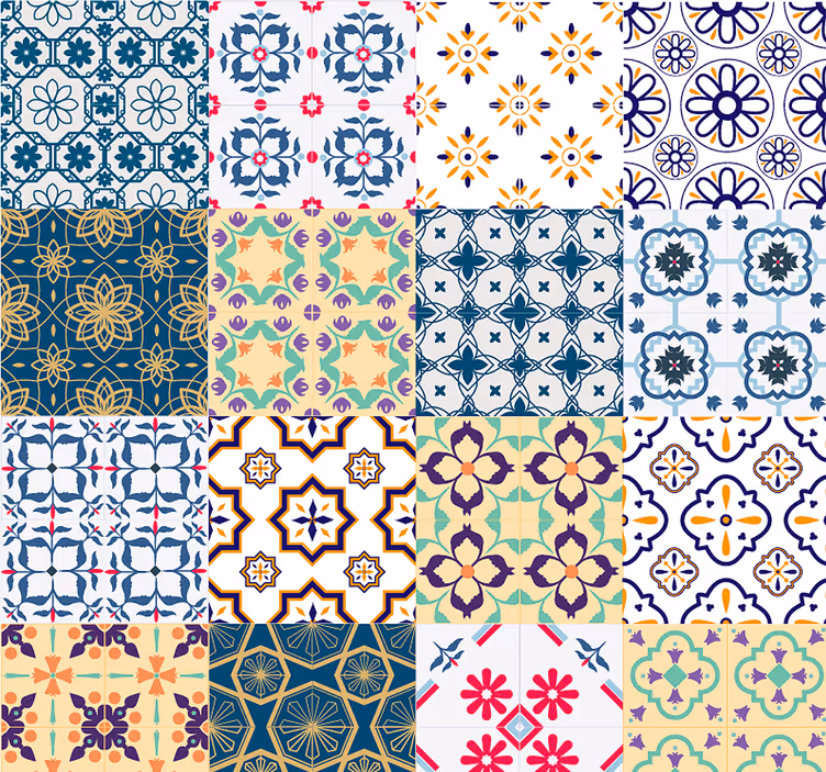 Eclectic Tile Patterns living room wallpaper - TenStickers