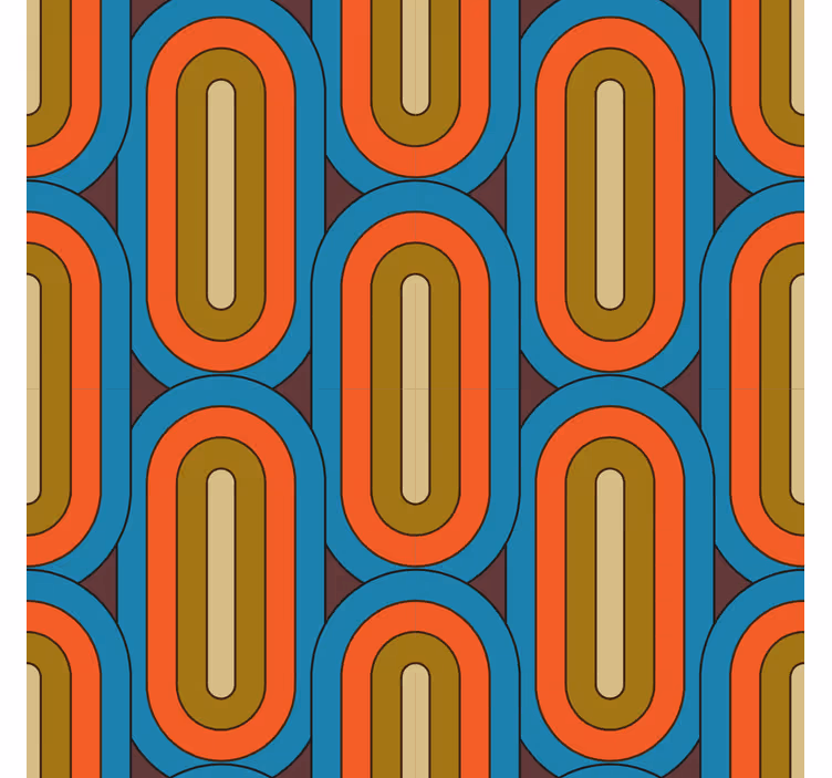 Retro rounded blue living room wallpaper - TenStickers