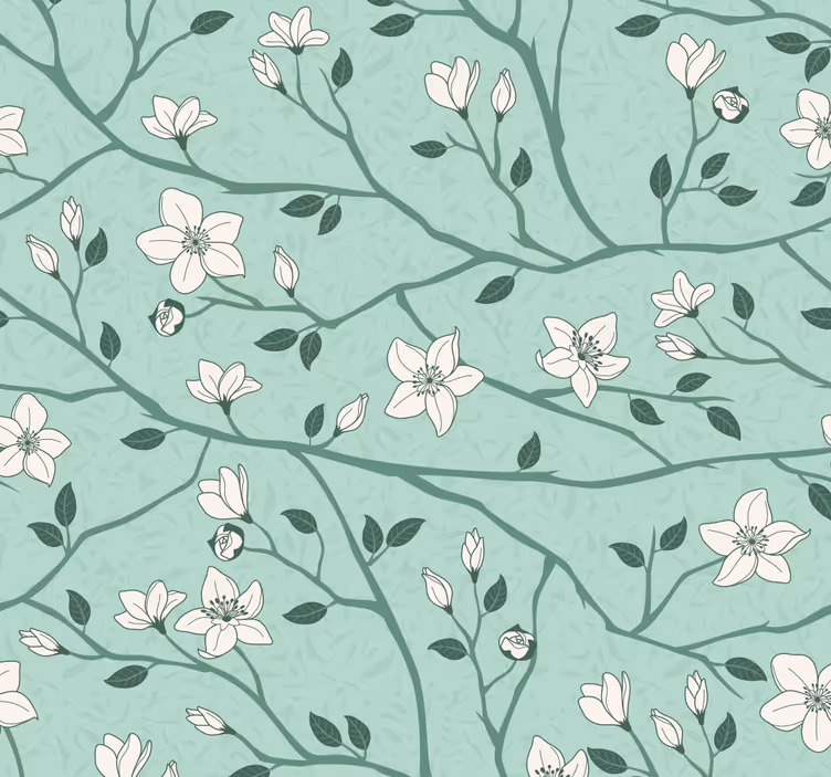 Flowering branches Green wallpaper - TenStickers