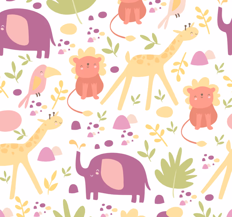 Pastel happy animals nursery wallpaper - TenStickers