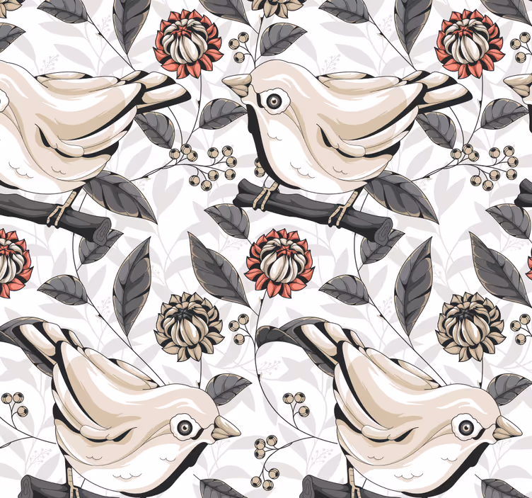 Bird tiles floral ornament wallpaper - TenStickers